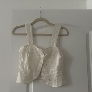 Free People Cream Eyelet Crop Top